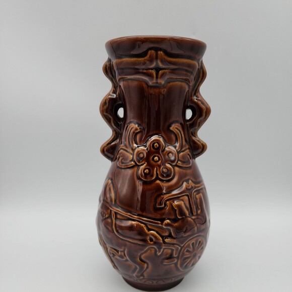 Mysterious Mold Cast Stoneware Brown Glaze Pottery Wine Decanter Monks with Flag - Picture 3 of 12
